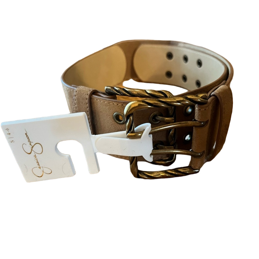 🆕 Jessica Simpson Size S Women's Natural Coloured elastic two piece belt NEW